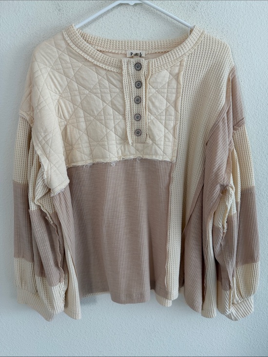 POL Tops - POL Quilted Waffle Knit Lagenlook Boho Henley Long Sleeve